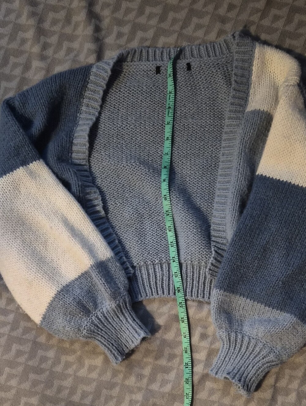 Chunky Blue & Cream Striped Cropped Cardigan - coastal